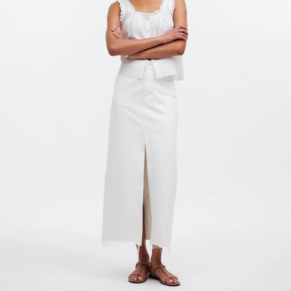 Madewell The Rilee White Denim Midi Maxi Skirt